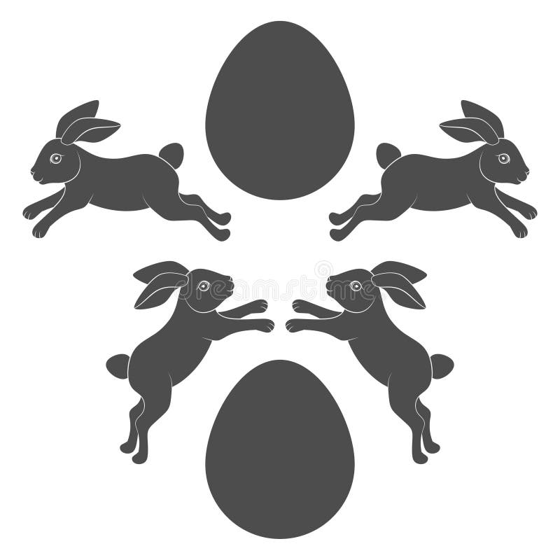 Set of black and white illustrations with Easter bunny and eggs. Isolated vector objects on white background. Set of black and white illustrations with Easter bunny and eggs. Isolated vector objects on white background.