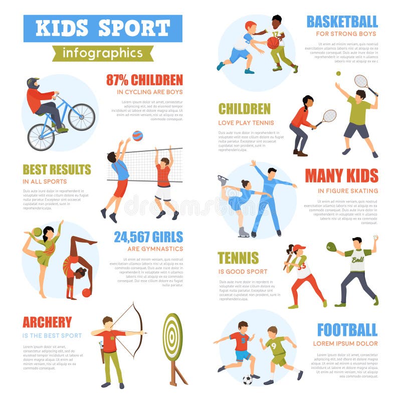 Ensemble d'Infographics de sport d'enfants illustration de vecteur Ensemble d'Infographics de sport d'enfants illustration de vecteur
