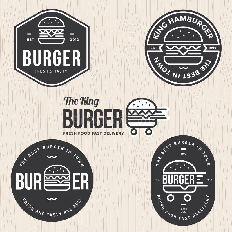 Ensemble d'insignes, de bannière, de labels et de logo pour l'hamburger, boutique d'hamburger Conception simple et minimale illustration stock
