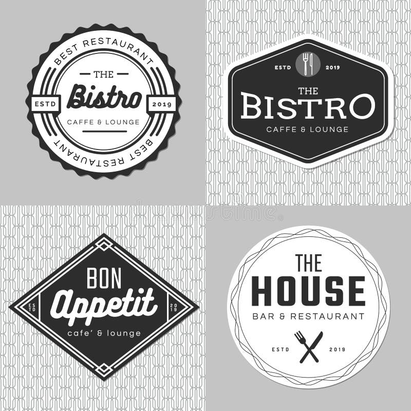Ensemble d'insignes, de bannière, de labels et de logo pour le restaurant de nourriture, approvisionnant Conception simple et min illustration libre de droits