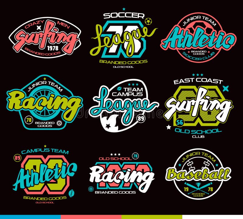 Ensemble d'insignes de sport Conception graphique pour le T-shirt illustration stock Ensemble d'insignes de sport Conception graphique pour le T-shirt illustration stock