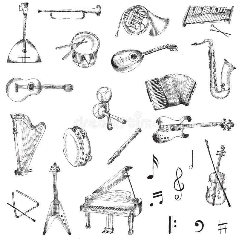 Ensemble D'instruments De Musique Pour Enfants Dessinés à La Main En Style  Dessin Animé Sur Fond Blanc Illustration de Vecteur - Illustration du  concert, drôle: 228595730