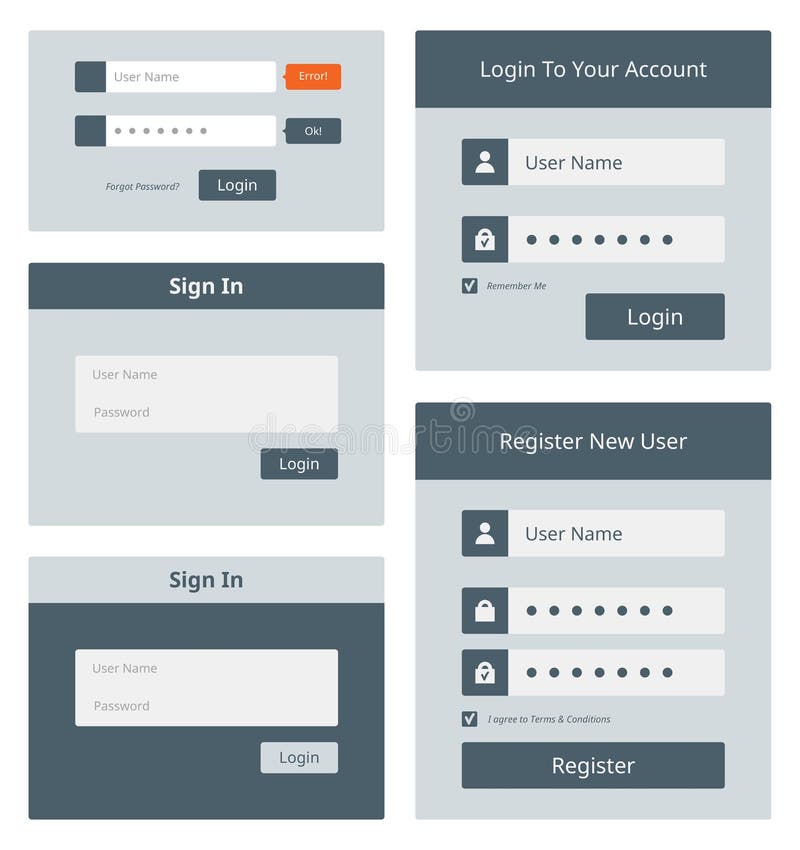 Ensemble d'interface utilisateurs de login de Web illustration stock Ensemble d'interface utilisateurs de login de Web illustration stock