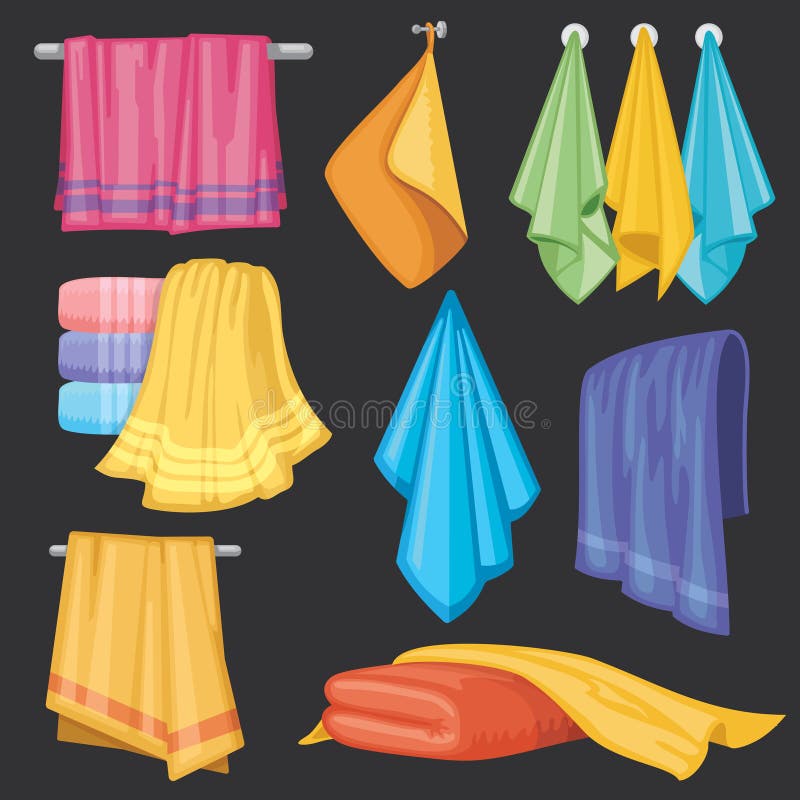 Ensemble d'isolement par serviettes accrochant et se pliant de cuisine et de bain de vecteur illustration stock Ensemble d'isolement par serviettes accrochant et se pliant de cuisine et de bain de vecteur illustration stock