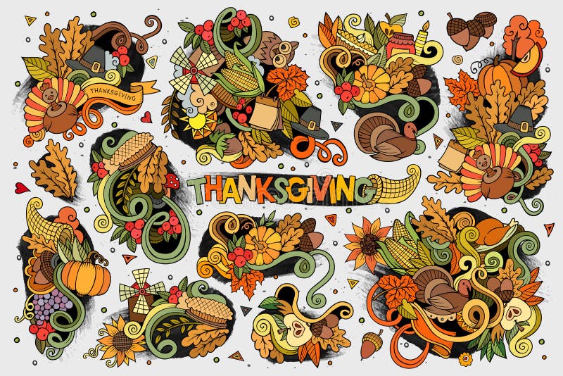 Ensemble d'objets et de symboles de thanksgiving illustration de vecteur Ensemble d'objets et de symboles de thanksgiving illustration de vecteur