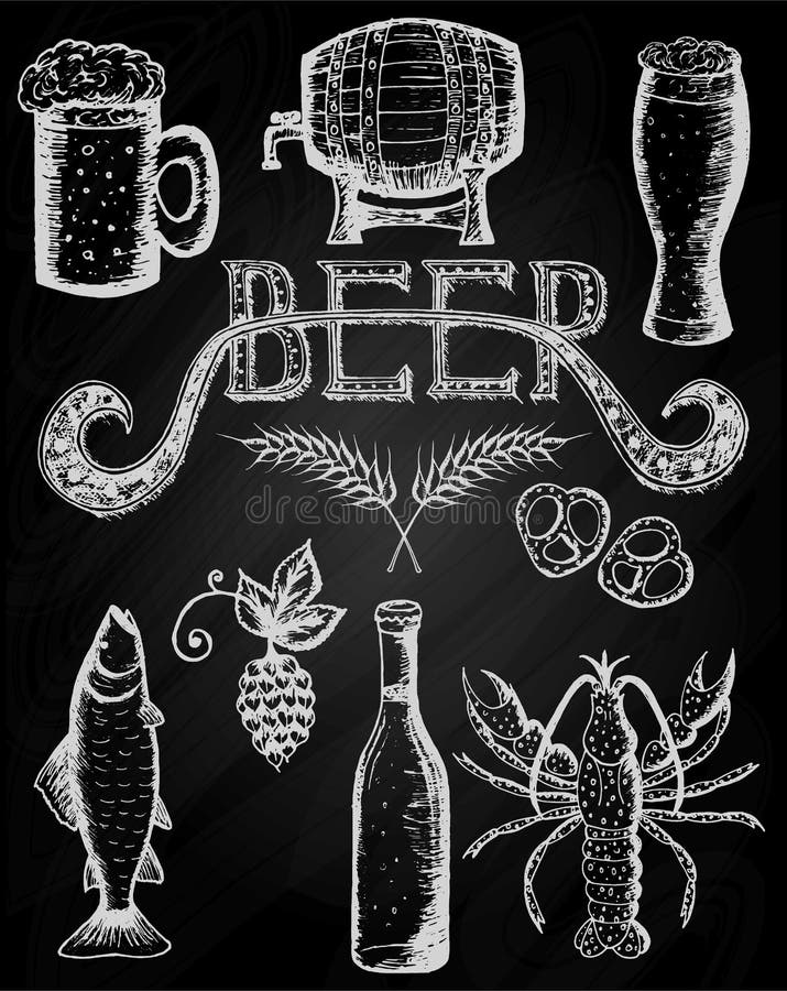 Ensemble d'Octoberfest de bière sur un tableau illustration stock Ensemble d'Octoberfest de bière sur un tableau illustration stock
