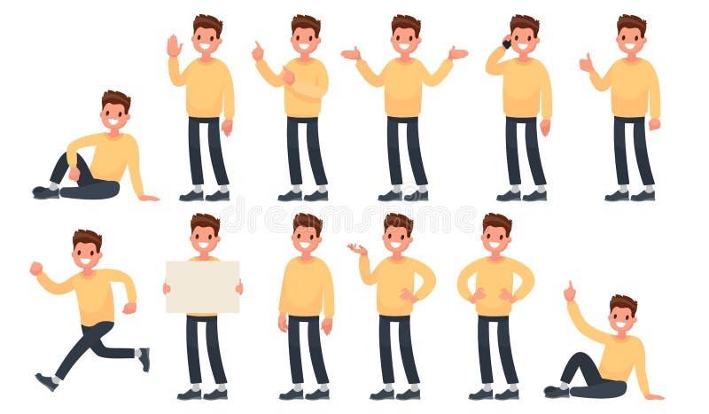 Ensemble d'un type dans des vêtements sport dans différentes poses Un caractère f illustration libre de droits Ensemble d'un type dans des vêtements sport dans différentes poses Un caractère f illustration libre de droits