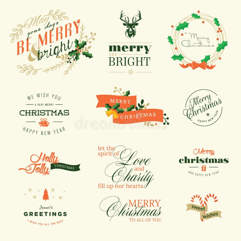 Ensemble d'éléments de vintage cartes de voeux pour de Noël et de nouvelle année illustration de vecteur Ensemble d'éléments de vintage cartes de voeux pour de Noël et de nouvelle année illustration de vecteur