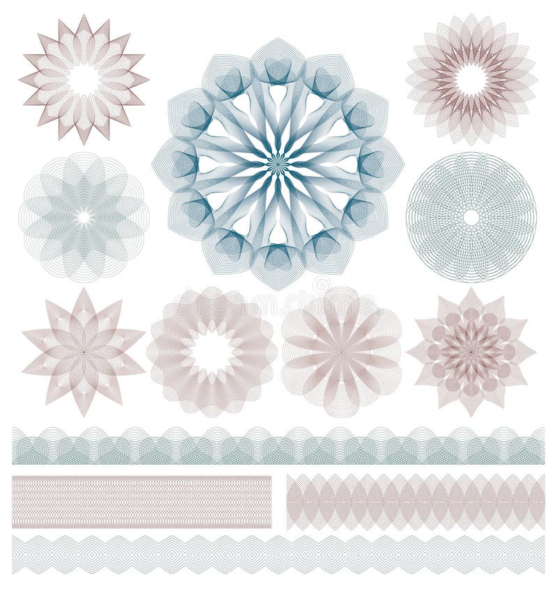 Ensemble d'éléments décoratifs de guilloche illustration stock Ensemble d'éléments décoratifs de guilloche illustration stock