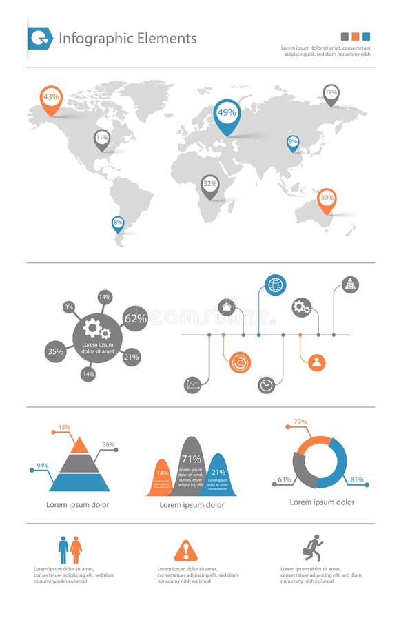 Ensemble d'éléments infographic détaillé avec des graphiques de carte du monde et le ch