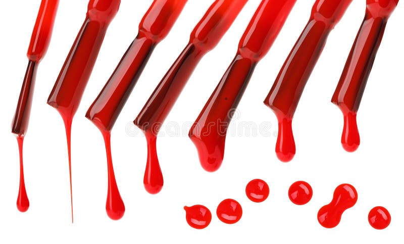 Set of red nail polish brushes and drops isolated on white. Set of red nail polish brushes and drops isolated on white