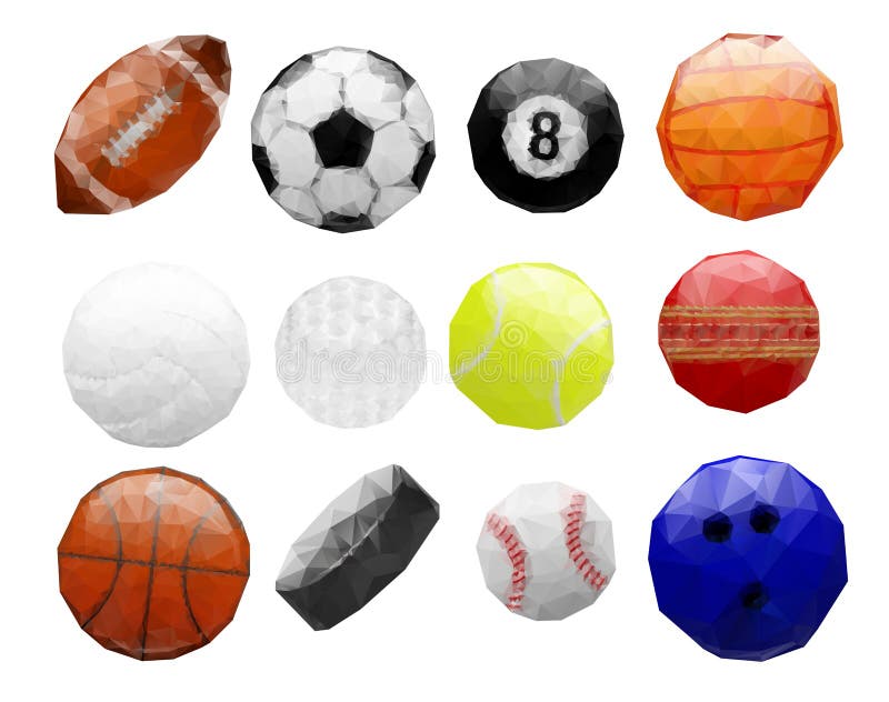 Ensemble de boules polygonales abstraites de sports illustration libre de droits Ensemble de boules polygonales abstraites de sports illustration libre de droits
