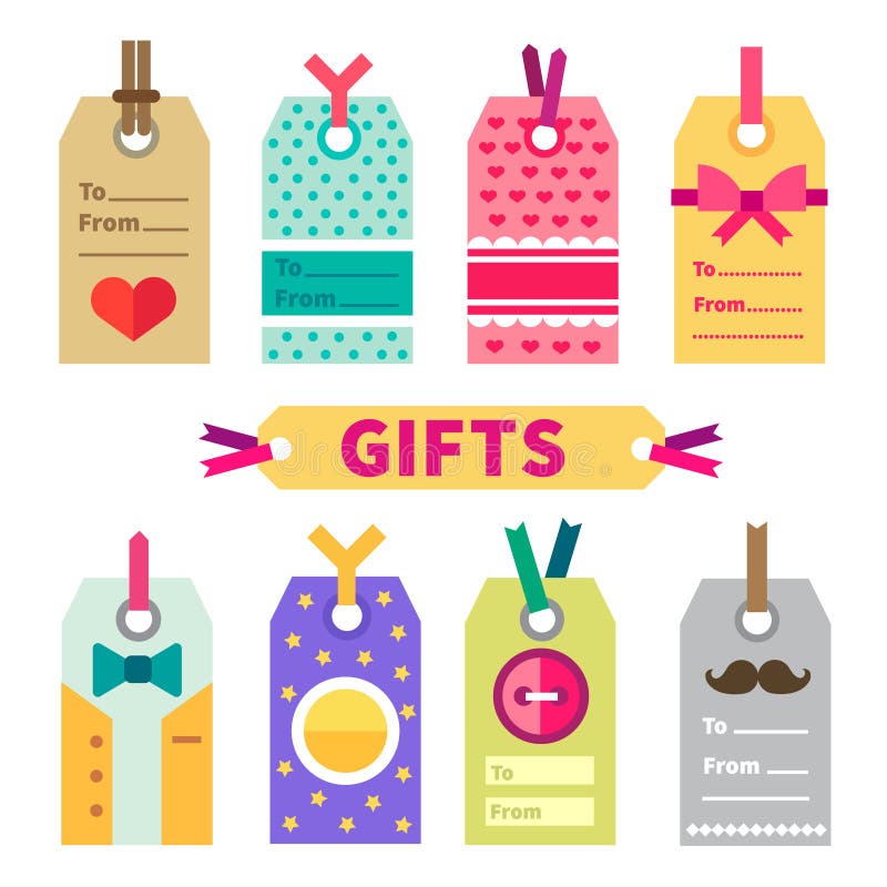 Ensemble de cadeau de labels et de carte postale illustration libre de droits Ensemble de cadeau de labels et de carte postale illustration libre de droits