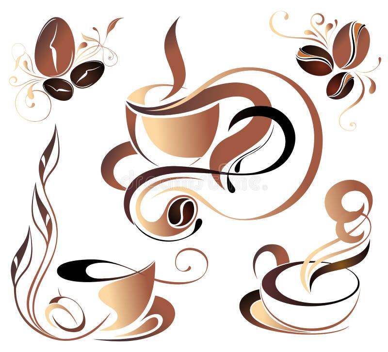 Set coffee tea beans floral leaf cup. Set coffee tea beans floral leaf cup