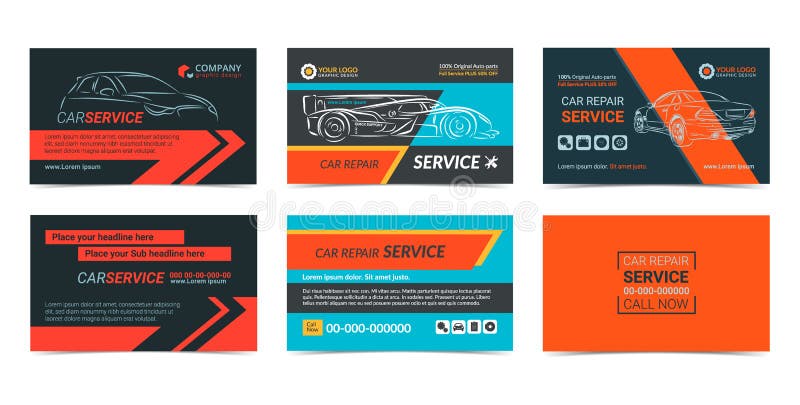 Ensemble de calibres de dessin de cartes d'entreprise de services de réparation d'automobiles illustration de vecteur Ensemble de calibres de dessin de cartes d'entreprise de services de réparation d'automobiles illustration de vecteur