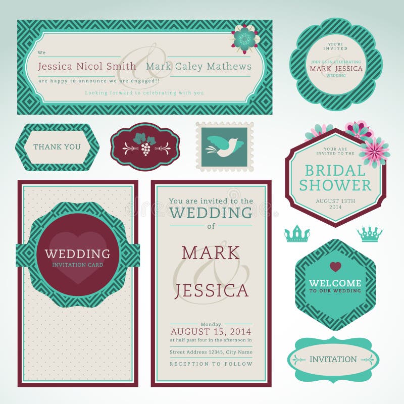 Ensemble de cartes d'invitation de mariage illustration libre de droits Ensemble de cartes d'invitation de mariage illustration libre de droits
