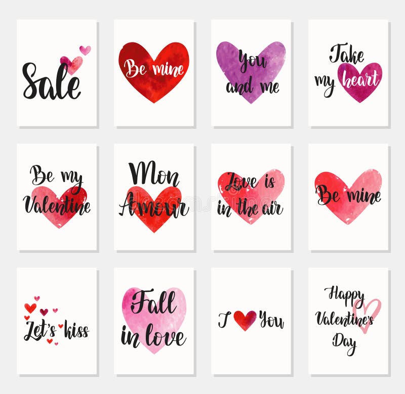 Ensemble de cartes de voeux heureuses de jour du ` s de Valentine illustration stock Ensemble de cartes de voeux heureuses de jour du ` s de Valentine illustration stock