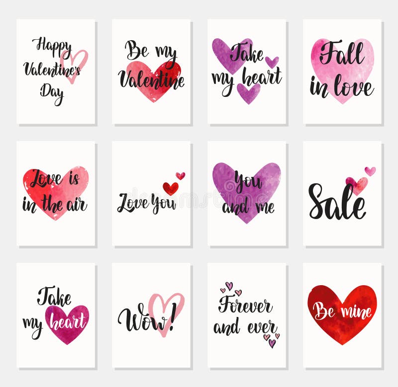 Ensemble de cartes de voeux heureuses de jour du ` s de Valentine illustration libre de droits Ensemble de cartes de voeux heureuses de jour du ` s de Valentine illustration libre de droits