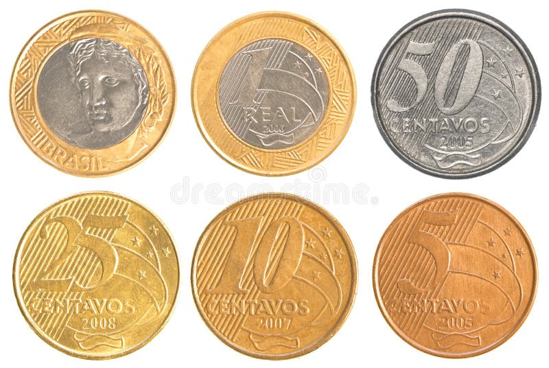 Brazil circulating coins collection set isolated on white background. Brazil circulating coins collection set isolated on white background