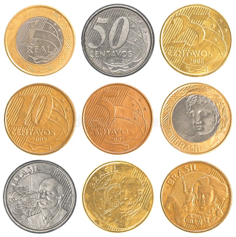 Brazil circulating coins collection set isolated on white background. Brazil circulating coins collection set isolated on white background