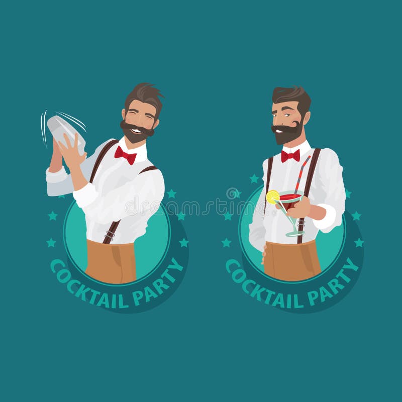 Ensemble de cocktail d'emblèmes avec le barman illustration libre de droits Ensemble de cocktail d'emblèmes avec le barman illustration libre de droits