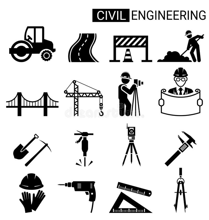 Ensemble de conception d'icône de génie civil pour le construc d'infrastructure
