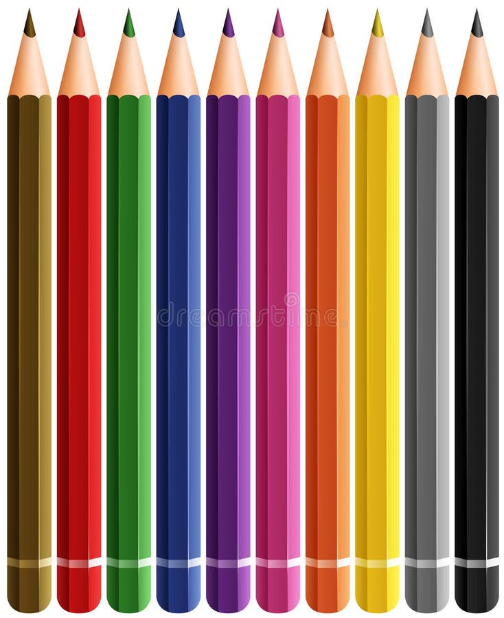 Ensemble De Crayons De Couleur Avec Beaucoup De Couleurs Illustration