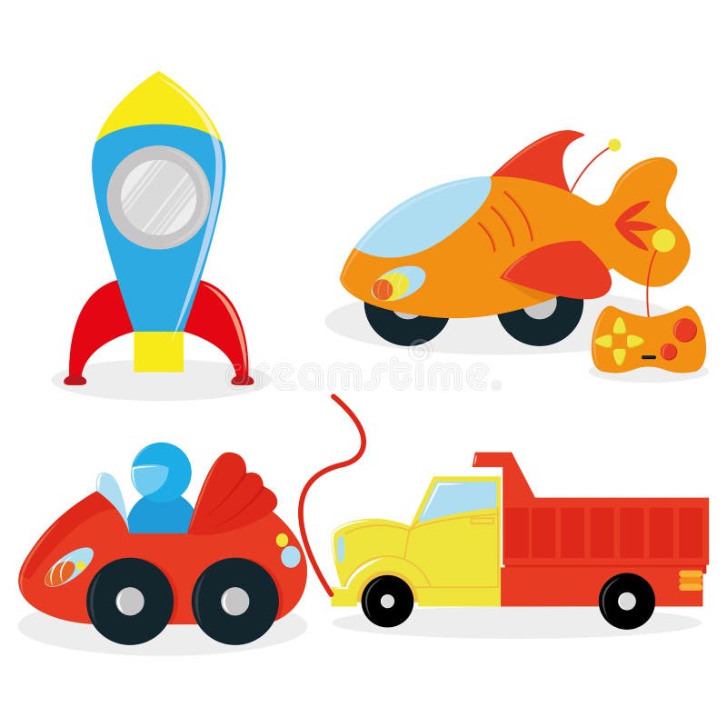 Ensemble de différents jouets de bande dessinée d'isolement illustration stock Ensemble de différents jouets de bande dessinée d'isolement illustration stock