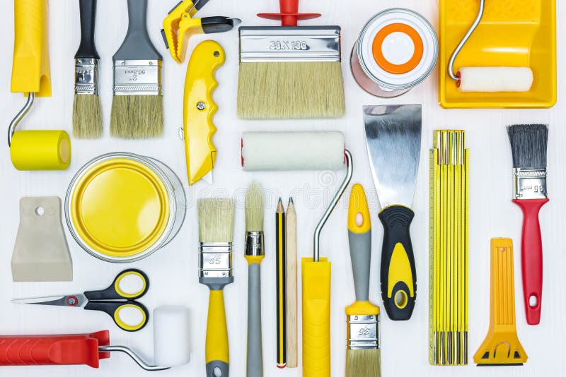 Différents Outils De Peinture Pour La Rénovation De Maison Photo stock