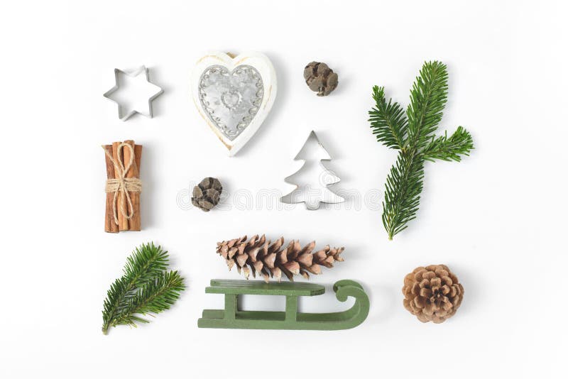 Ensemble de divers détails de Noël : cadeaux, branches de pin, jouets dessus images libres de droits Ensemble de divers détails de Noël : cadeaux, branches de pin, jouets dessus images libres de droits