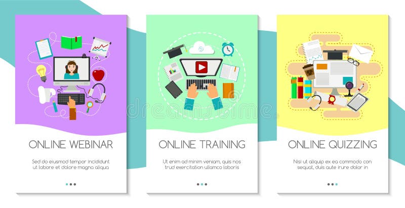 Ensemble de formation à distance de bannières Cours en ligne, webinar, questionnant, apprentissage en ligne, illustration de vect illustration stock Ensemble de formation à distance de bannières Cours en ligne, webinar, questionnant, apprentissage en ligne, illustration de vect illustration stock