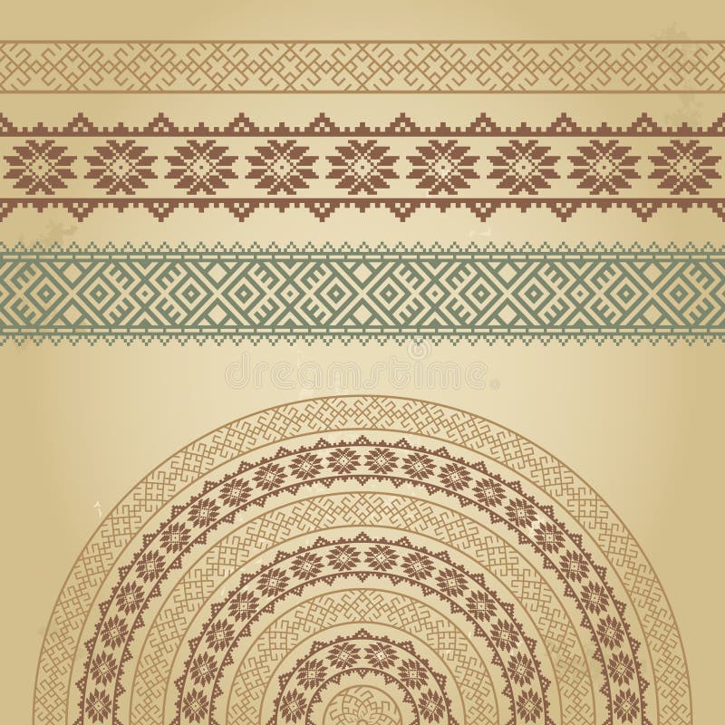 Ensemble de frontières et de demi-circle avec les ornements ethniques nordiques illustration de vecteur Ensemble de frontières et de demi-circle avec les ornements ethniques nordiques illustration de vecteur
