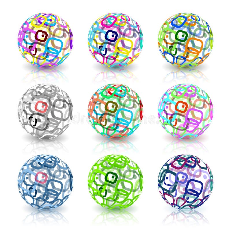 Ensemble de globes abstraits faits ? partir de r?tros rectangles Technologie conceptuelle illustration stock Ensemble de globes abstraits faits ? partir de r?tros rectangles Technologie conceptuelle illustration stock