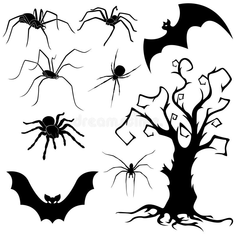 Download Ensemble De Halloween D'araignées, De Battes Et D'arbre Sec Illustration de Vecteur - Illustration du monstrueux, foncé: 77156445