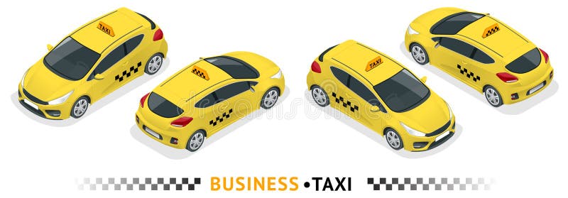Isometric high quality city service transport icon set. Car taxi. Build your own world web infographic collection. Set of the isometric taxi cab with front and rear views. Isometric high quality city service transport icon set. Car taxi. Build your own world web infographic collection. Set of the isometric taxi cab with front and rear views