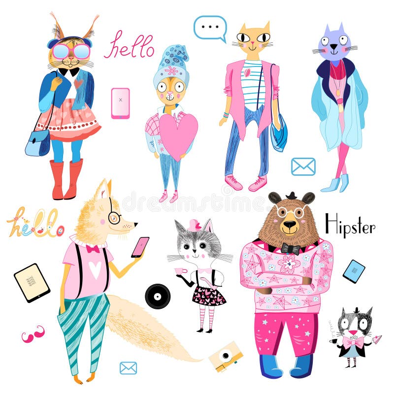 Ensemble de hippies d'animaux illustration libre de droits Ensemble de hippies d'animaux illustration libre de droits