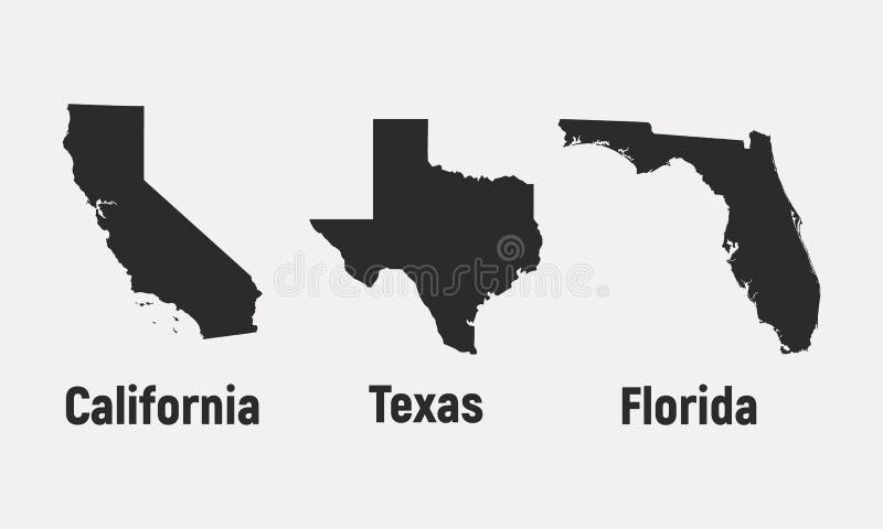 Ensemble de 3 icônes d'états américains La Californie, le Texas, la Floride, Etats-Unis Illustration de vecteur illustration libre de droits Ensemble de 3 icônes d'états américains La Californie, le Texas, la Floride, Etats-Unis Illustration de vecteur illustration libre de droits