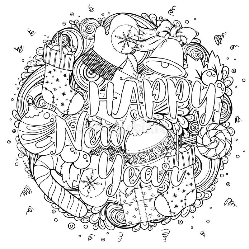 Merry christmas set of xmas monochrome pattern and text templates. Ideal for holiday greeting cards, print, coloring book page or wrapping paper. Merry christmas set of xmas monochrome pattern and text templates. Ideal for holiday greeting cards, print, coloring book page or wrapping paper.