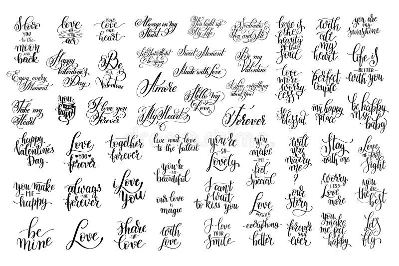 Ensemble de la main 57 noire et blanche écrite la lettre au sujet de l'amour