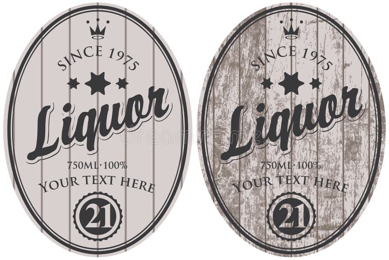 Set of vector liquor labels on the background of wooden boards. Set of vector liquor labels on the background of wooden boards