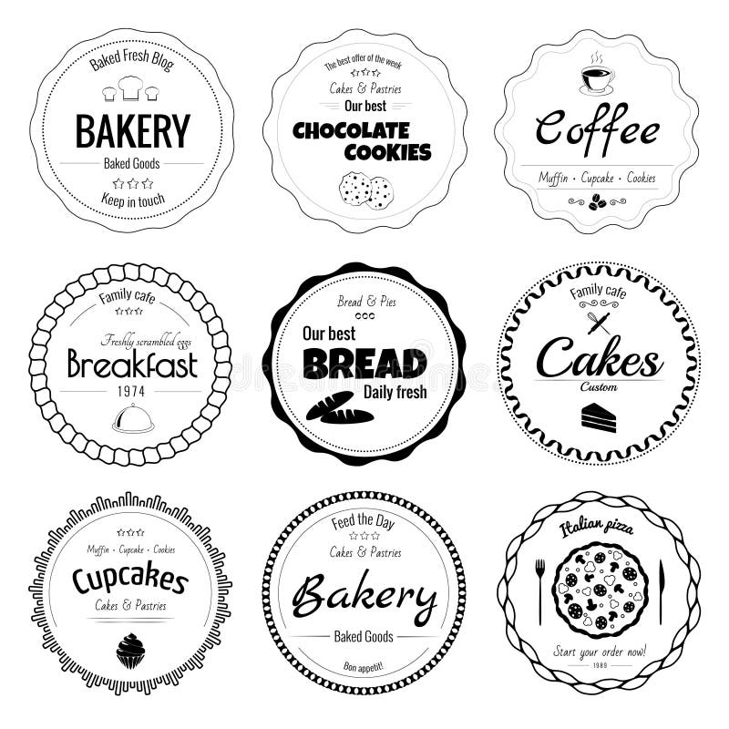 Ensemble de 9 labels de boulangerie de cercle illustration de vecteur Ensemble de 9 labels de boulangerie de cercle illustration de vecteur