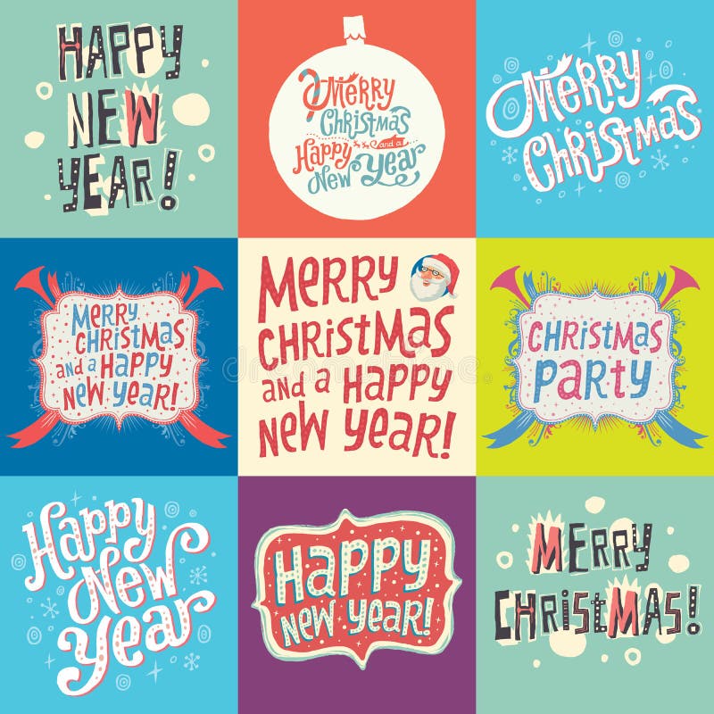 Ensemble de labels de Noël et de nouvelle année illustration stock Ensemble de labels de Noël et de nouvelle année illustration stock