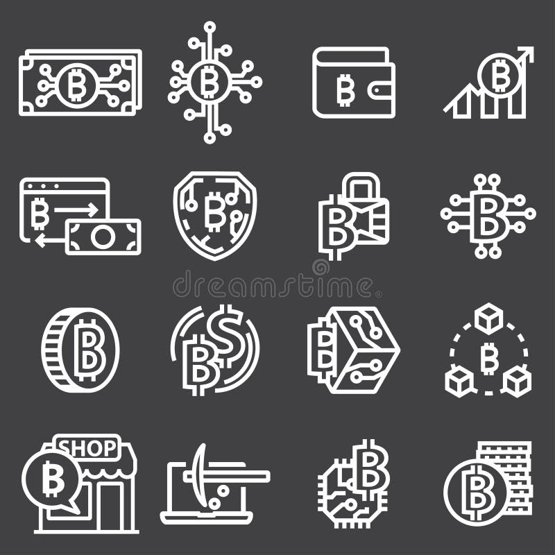 Ensemble de ligne mince vecteur Bitcoin de course et icônes de Cryptocurrency illustration libre de droits Ensemble de ligne mince vecteur Bitcoin de course et icônes de Cryptocurrency illustration libre de droits