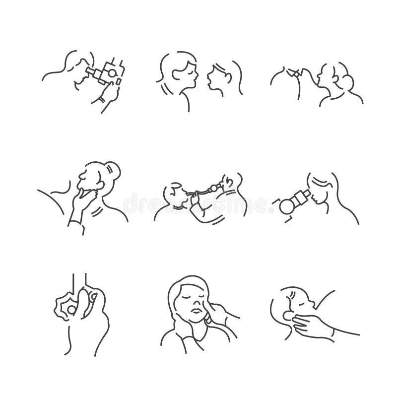 Ensemble de ligne médecins oto-rhino-laryngologie, exami physique d'icônes illustration libre de droits Ensemble de ligne médecins oto-rhino-laryngologie, exami physique d'icônes illustration libre de droits