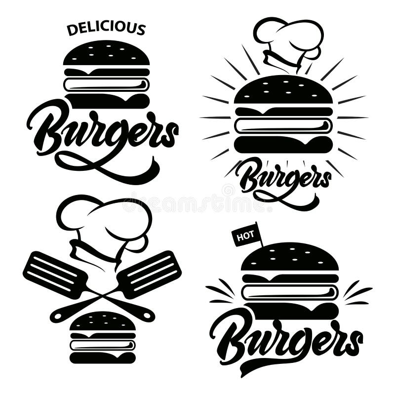 Ensemble de logo d'hamburger avec le lettrage Emblème, icône, label pour le restaurant ou conception de café Hamburger marquant a illustration stock Ensemble de logo d'hamburger avec le lettrage Emblème, icône, label pour le restaurant ou conception de café Hamburger marquant a illustration stock