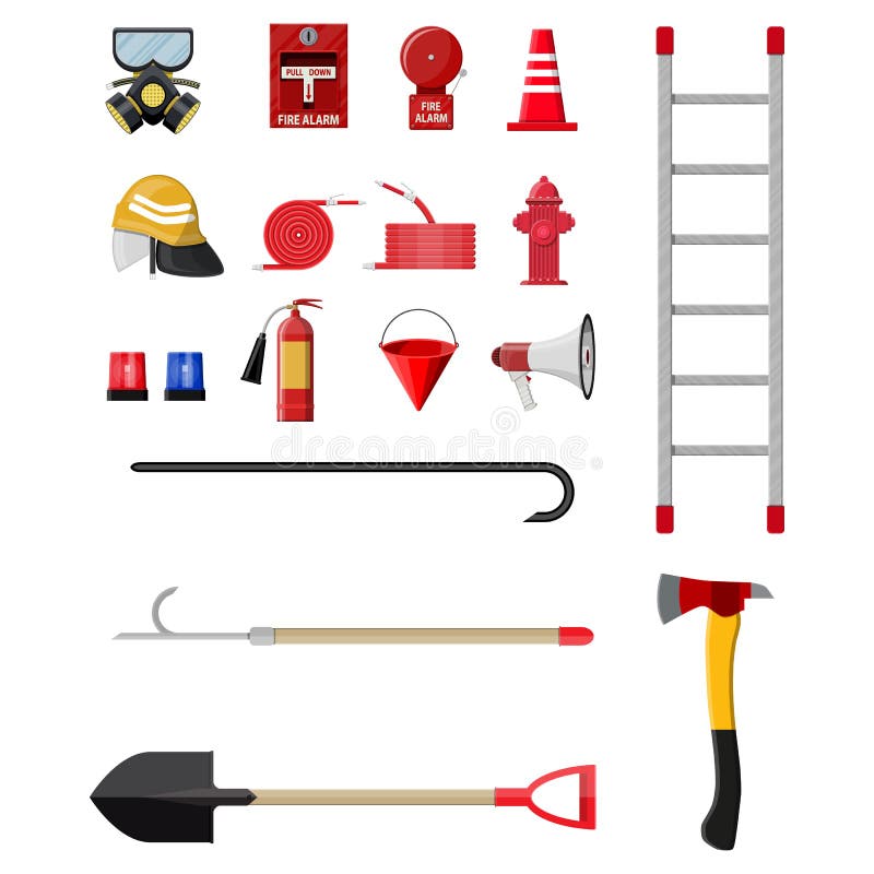 Ensemble de lutte contre l'incendie Équipement de lutte anti-incendie illustration stock Ensemble de lutte contre l'incendie Équipement de lutte anti-incendie illustration stock