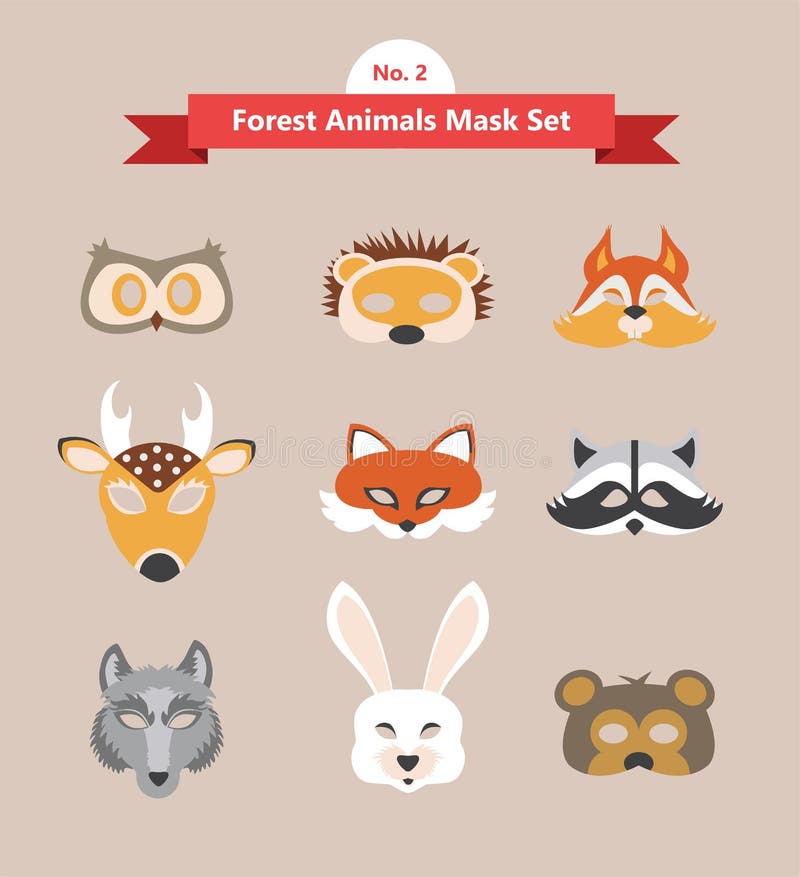 Ensemble de masques animaux pour la partie de costume illustration libre de droits Ensemble de masques animaux pour la partie de costume illustration libre de droits