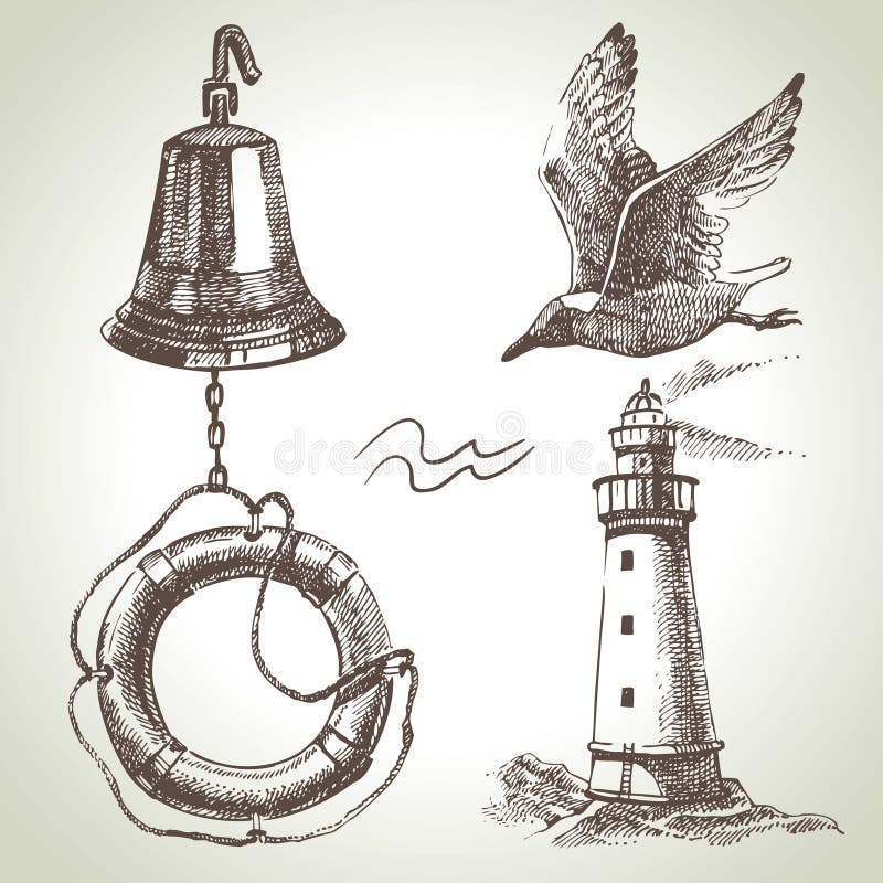 Ensemble de mer d'éléments nautiques de conception illustration de vecteur Ensemble de mer d'éléments nautiques de conception illustration de vecteur