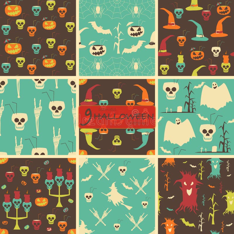 Ensemble de modèles sans couture de partie de Halloween illustration stock Ensemble de modèles sans couture de partie de Halloween illustration stock