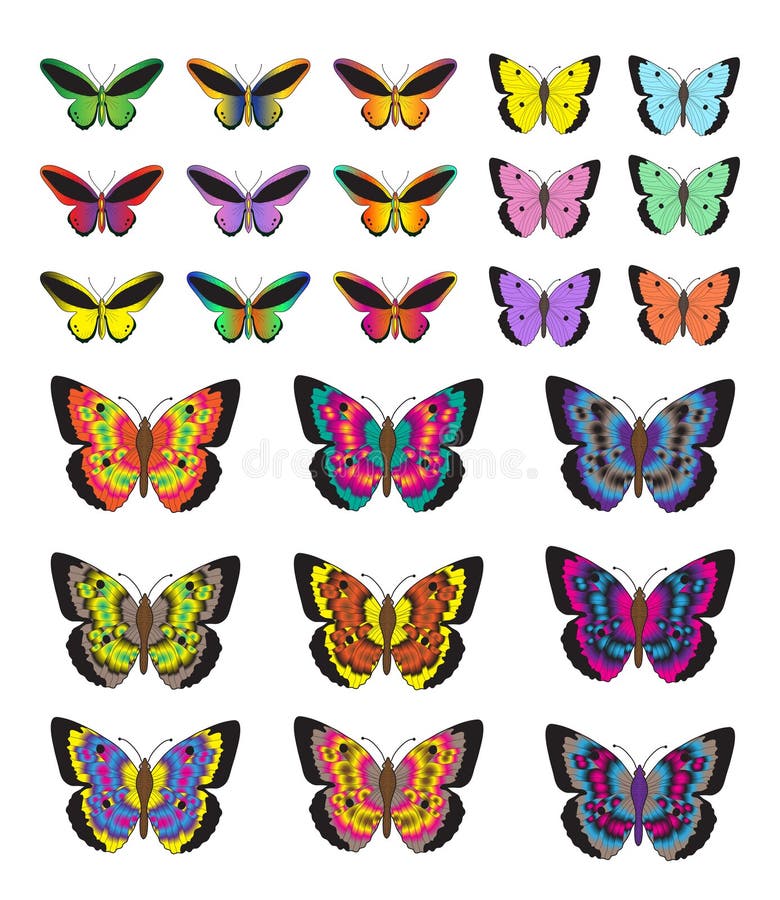 Ensemble de papillon, d'isolement sur le fond blanc Papillons multicolores Illustration de vecteur, clipart (images graphiques) illustration stock Ensemble de papillon, d'isolement sur le fond blanc Papillons multicolores Illustration de vecteur, clipart (images graphiques) illustration stock